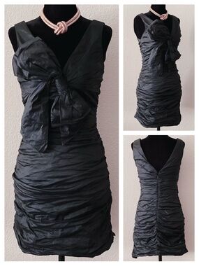 BCBGMaxAzria Ruched Front Bow Taffeta Dress